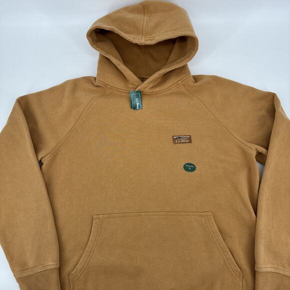 LL BEAN Sweatshirt Men Medium Brown Hoodie Pullover Patch Outdoors Hiking NWT - Picture 1 of 15